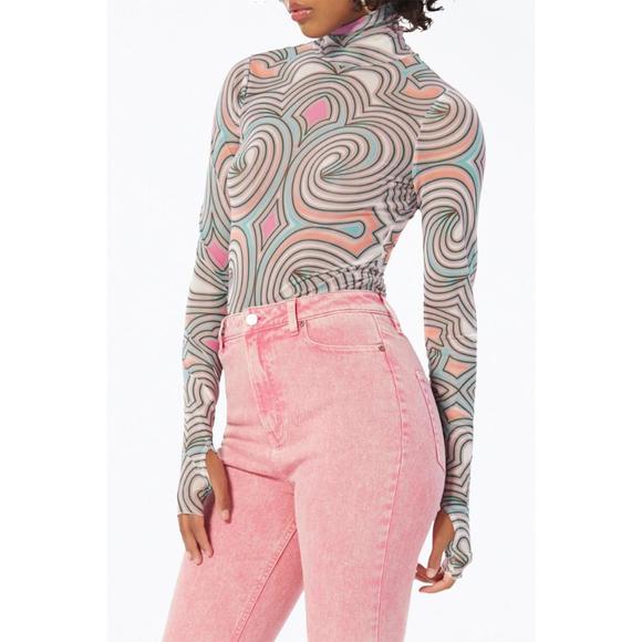 NEW AFRM zadie power mesh turtleneck top in pastel geo - Picture 1 of 2